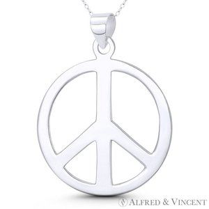 Peace Sign Symbol Cutout Hippie Charm Pendant in .925 Sterling Silver
